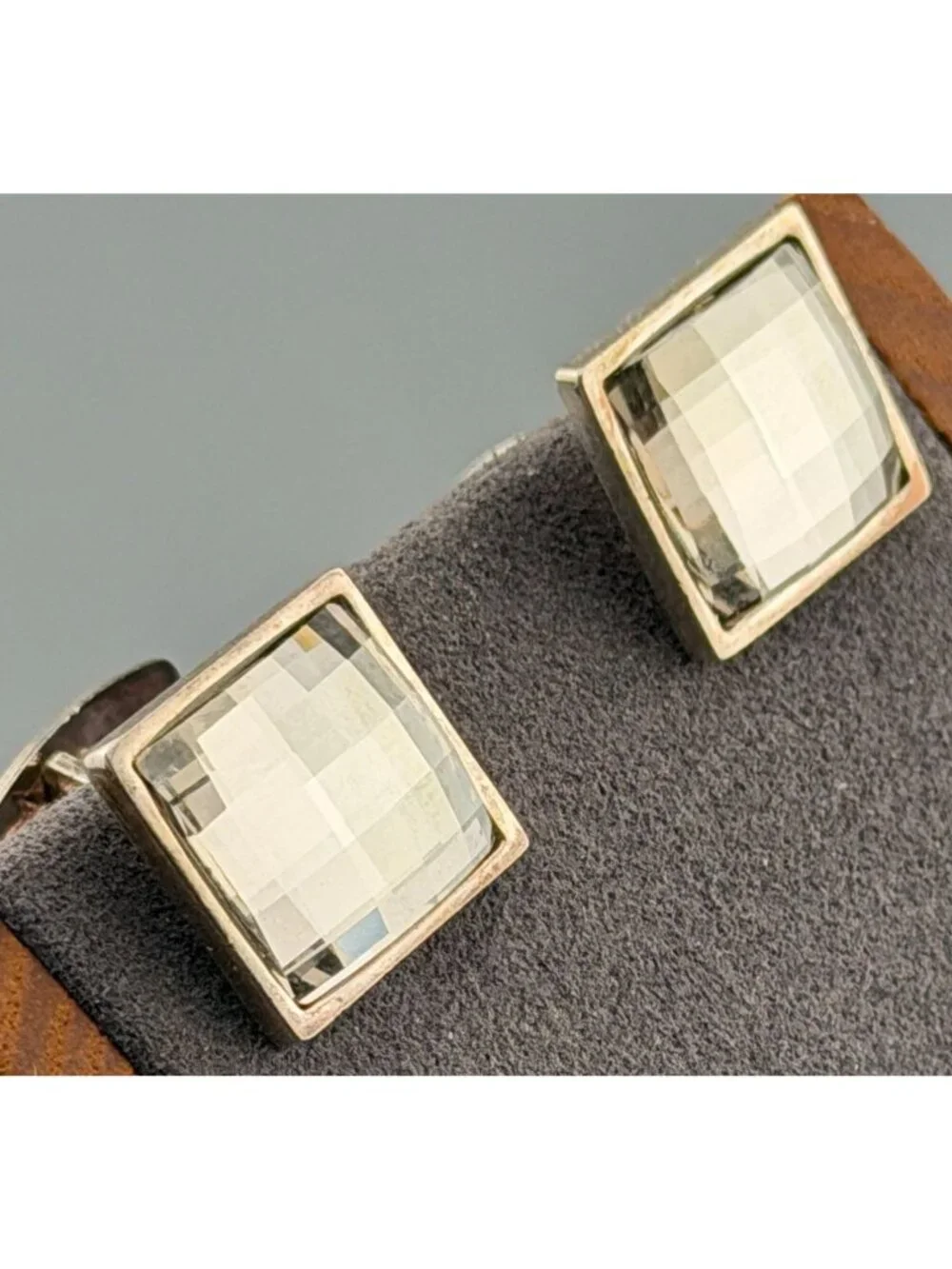 Vintage Cuff Links Sterling Silver Akori Faceted Crystal Square Modern Mens